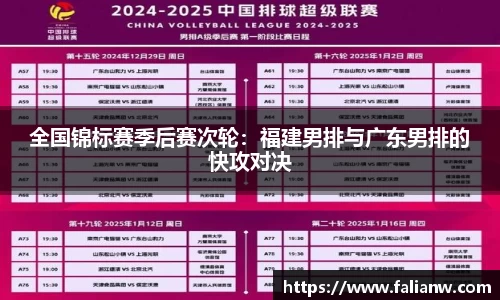 全国锦标赛季后赛次轮：福建男排与广东男排的快攻对决