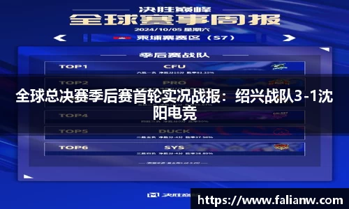 全球总决赛季后赛首轮实况战报：绍兴战队3-1沈阳电竞